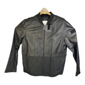 NWT T Alexander Wang Black Lambskin Leather Polyester Full Zip Bomber‎ Jacket XL
